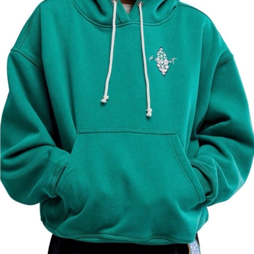 Free People Teal Green Pullover Hoodie with White Drawstrings